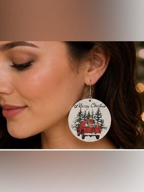 5/25 ✨✨ Merry Christmas Red Truck Drop Earrings - Festive Holiday Jewelry